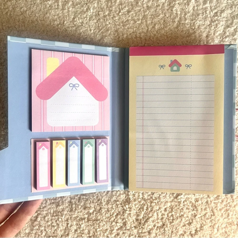 🎉Plaid Pastel House Design Sticky Note & Memo Pad Booklet Set
